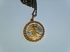 1944 Gold Overlay Walking Liberty Half Dollar Pendant Vtg