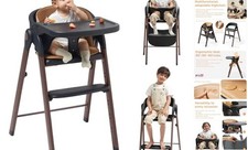 High Chair for Babies and Toddlers Adjustable Black Walnut wood-printed metal