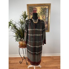 Emma & Michele Sweater Dress Women's Large Multi Chevron Keyhole Neck Minimalist