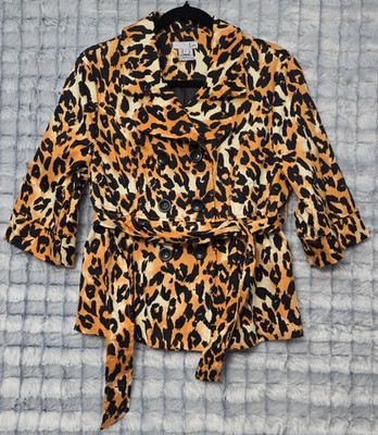 Luii Cheetah Print Double Breasted Jacket Women's Large 3/4 Sleeve Lined