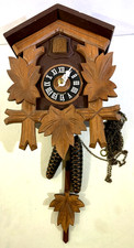 Black Forest Cuckoo Clock 1 Day Carved Wood Leaf Bird W. Germany ~ Sold AS IS
