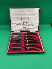 Vintage Set Of Six  Steak Knives Genuine Stag Horn Handles ,Lewis,rose And Co 