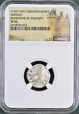 Antioch Bohemond III NGC VF 35 Silver Denier Knights Templar Crusader Cross