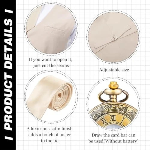  Años 20 Hombres Disfraz Accesorios Conjunto con Gángster Chaleco Sombrero X-Grande Beige Foto 2 de 4