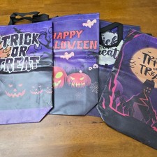 SET OF 4 Halloween Trick or Treat Bags Tote Purple Holiday Party Favors