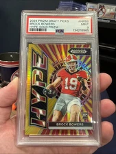 2024 Panini Prizm Draft Picks Brock Bowers HYPE GOLD PRIZM /10 ROOKIE SSP PSA 9