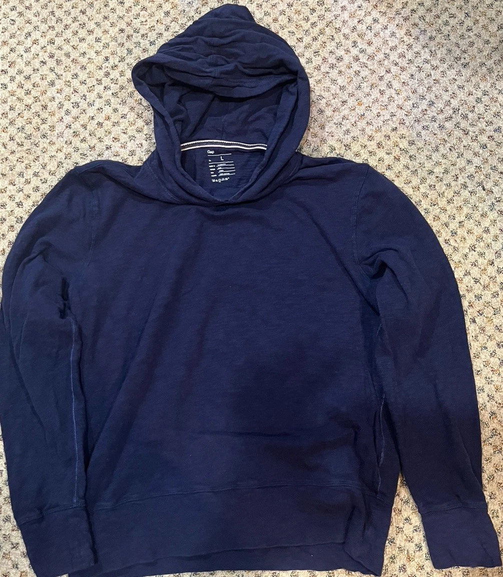 Y2K Gap Hoodie Mens Large Blue Knit Cotton Pullover Sweatshirt Lightweight