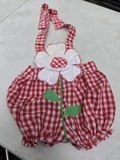 VTG Girl's Red Gingham Flower Front Criss Cross Straps Bubble Romper 6/9 Months
