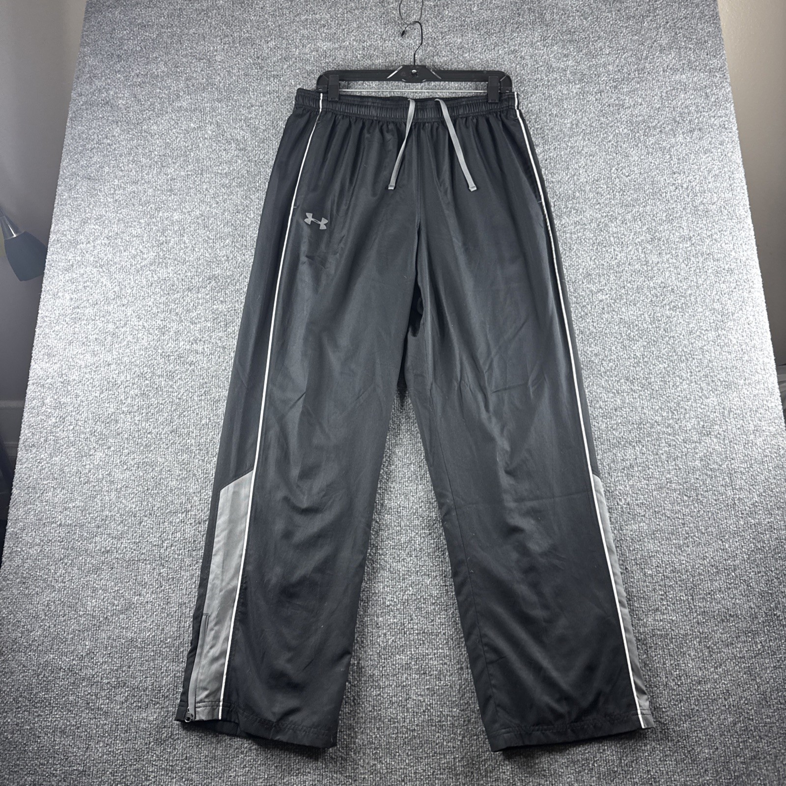 Under Armour Pants Men L Black Vital Windbreaker Track Ankle Zip Baggy 1232850