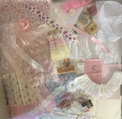 Craft Kit~Baby Girl~Junk Journal~slow stitching~snippet rolls~ Scrapbooking~etc.