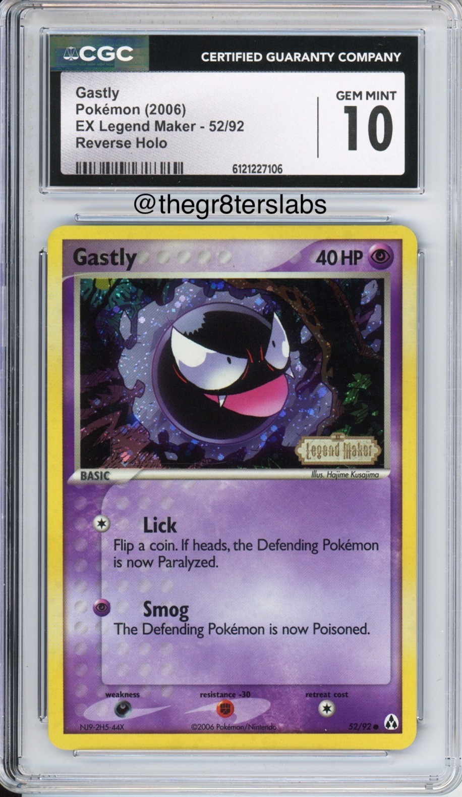 Gastly (Reverse Holo) - 2006 Pokemon EX Legend Maker - #52/92 - CGC10