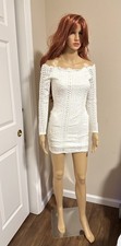 Women’s Dress Open Shoulder Style Long Sleeve White Color Size M