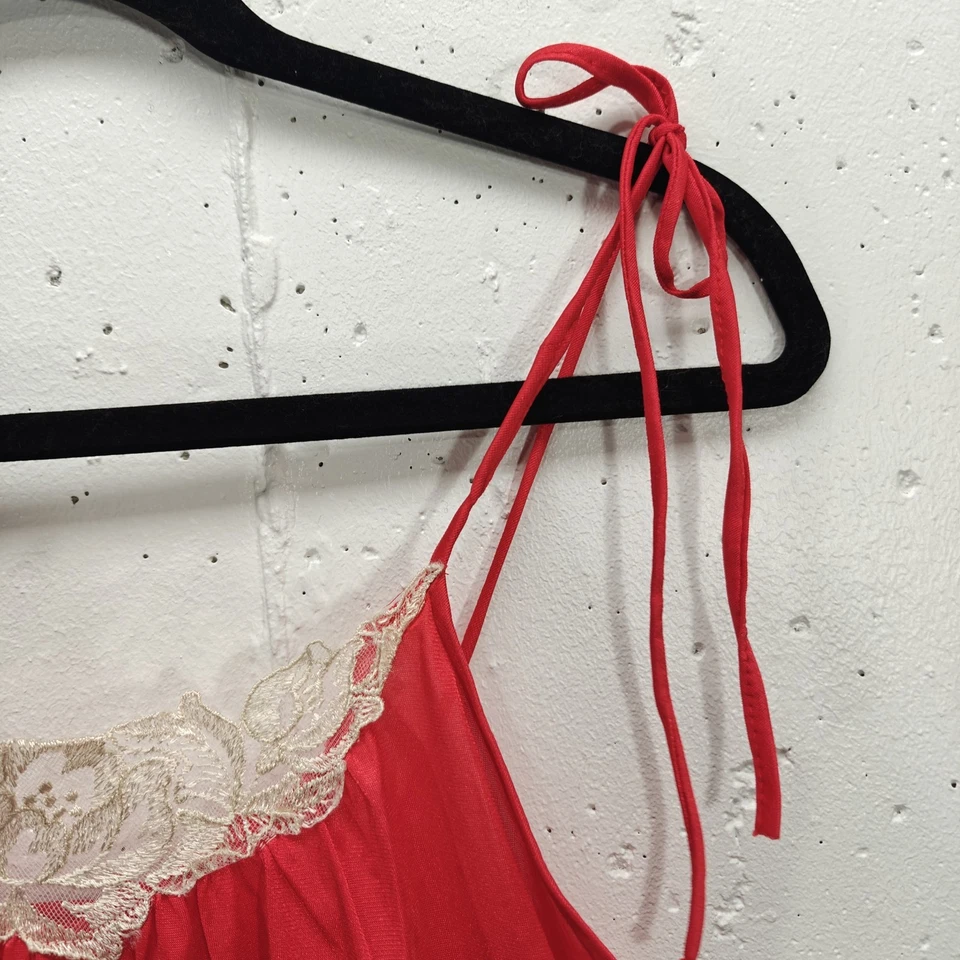 VTG Undercover Wear Womens Small Nightgown Red Nylon Lace Long Slip Dress - Image 4 of 4