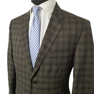 Haggar Mens Recent Blazer M 40R Brown Plaid Sport Coat Jacket Beautiful