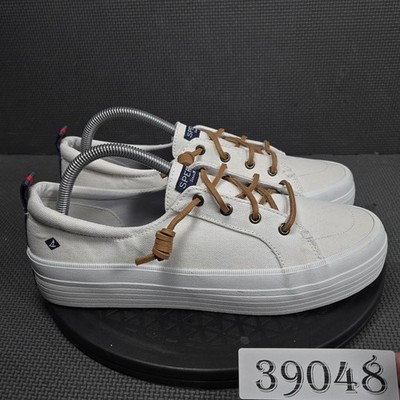 Sperry Shoes Womens Size 9.5 White Canvas Lace Up Comfort Casual STS84190