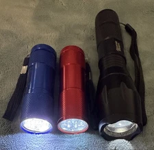 Three Flashlights - Blue/Red 3 1/2” Black 6” Atomic Beam