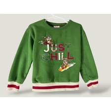 Disney Christmas Chip n Dale Just Chill Kids Holiday Sweatshirt Green 4T