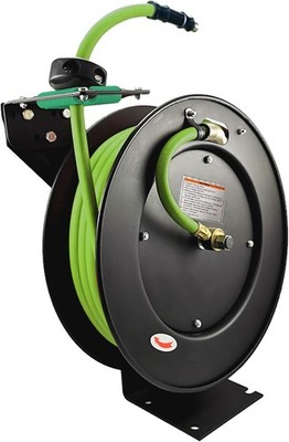Retractable Metal Air Hose Reel   3/8'' I.D. x 50-Foot Heavy-Duty Hybrid Hose