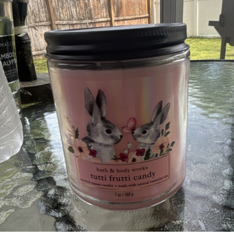 Bath & Body Works Tutti Frutti Candy Scented Mason Candle Pink Easter 7 oz