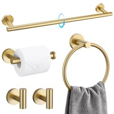 TQKAG 5 Piece Bathroom Accessories Set Brushed 5-Pieces Set, Gold