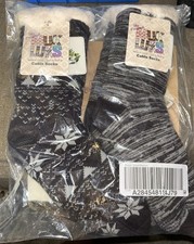 MUK LUKS CABIN SOCK SET S/M 6-8 Dark Purple Gray-2 Pair New in Package