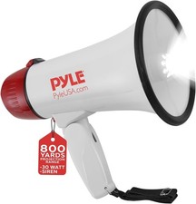 Pyle Megaphone Bull Horn Loud PA Speaker with 30W Power and Medium, White