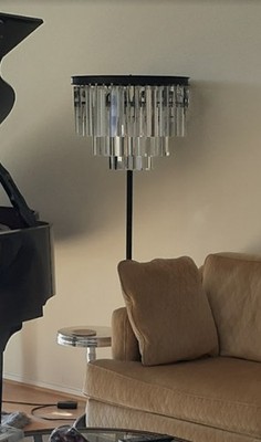 Restoration Hardware Triangular Prism Floor Chandelier-Rare Black Iron + Marble
