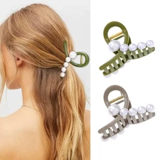 2 PCS Medium Pearl Hair Claw Clip Strong Hold Hair Clamps Accessories for Women