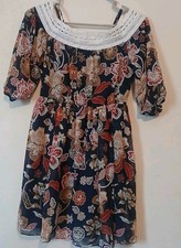 Womens Navy Floral Spaghetti Strap Lined  Dress Sz Small Cottage Core Summer