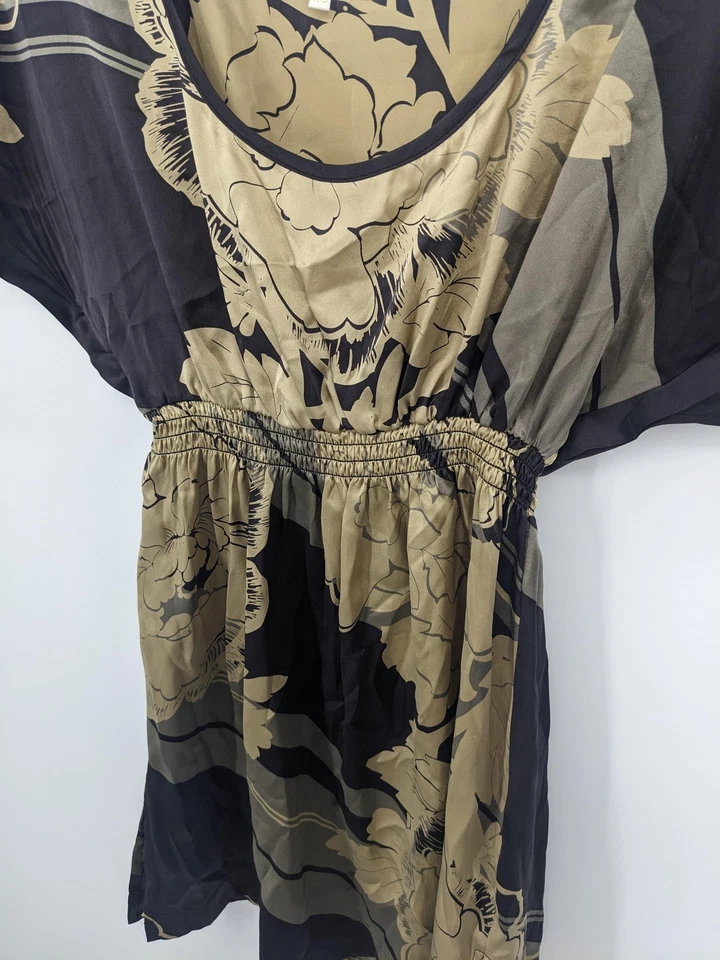 Blusa feminina Y2K de seda XS marrom estampa floral manga curta túnica boho fosca M - Imagem 2 de 4