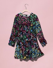 Stella Mccartney girls black logo fireworks print tiered shift dress size 14 yr