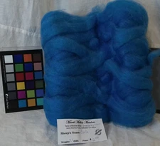 Brilliant Blue Romney wool roving spin weave felting fiber arts knit crochet