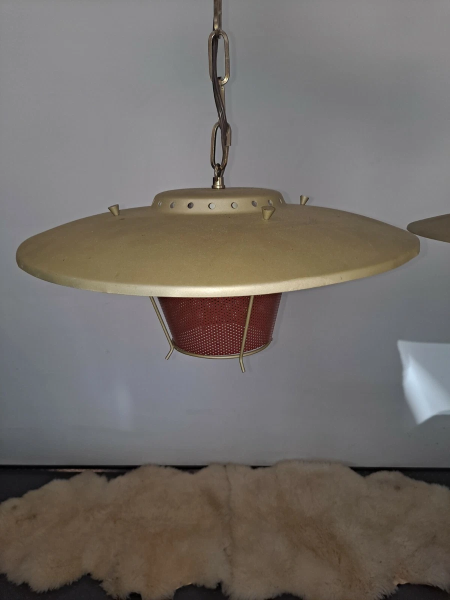 Pair of vintage Atomic Space Age Flying Saucer UFO Light Fixture