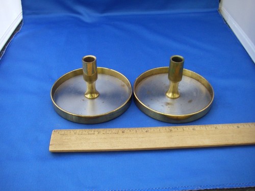 Pair DANSK Modernist STEEL & BRASS CANDLE HOLDERS-Jens Quistgaard - Bild 1 von 7