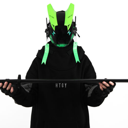 Futuristische Cybermaske mit LED-Leuchten für Cosplay und Techwear Mode - Bild 76 von 80