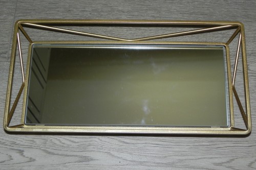 Vassoio Profumo Vanità Specchiato Design Geometrico Oro Dettagli Casa - Foto 3 di 5