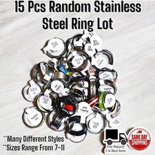 15 Pcs Random Stainless Steel Band Ring Lot. Different Sizes, Different Colors
