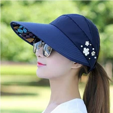 Summer Hats For Women Foldable Sun Hat Pearl Flower Visor Suncreen Floppy Cap Fe