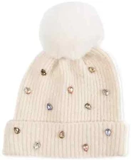 I.N.C International Concepts Womens Embellished Beanie Ivory ONE SIZE