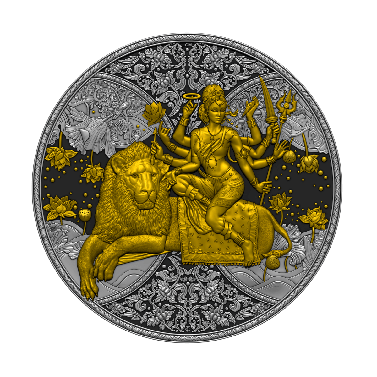2023 Cameroon Durga 1 oz Silver Ruthenium Dark Gilded Coin