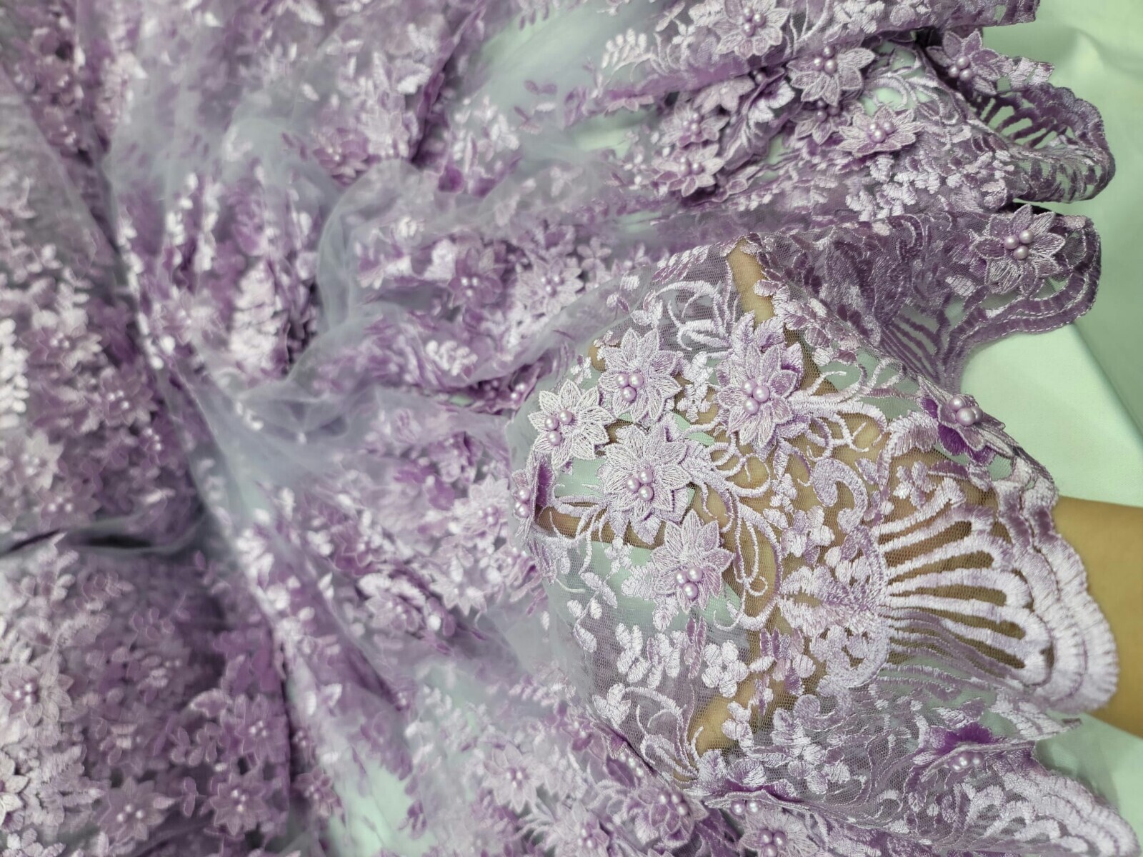 Pearls 3d Floral Flowers Fabric By The Yard Prom Lac