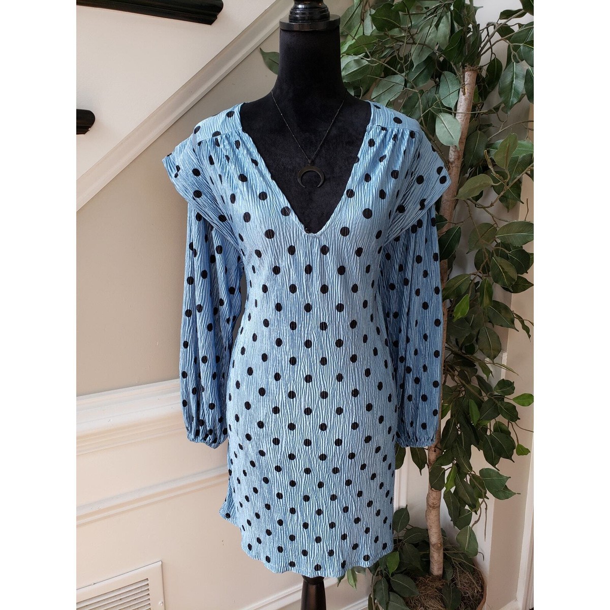 Zara Fit & Flare Dress Womens S Blue Black Polka Dot Shoulder Long Sleeve V Neck | eBay Zara Fit & Flare Dress Womens S Blue Black Polka Dot Shoulder Long Sleeve V Neck | eBay