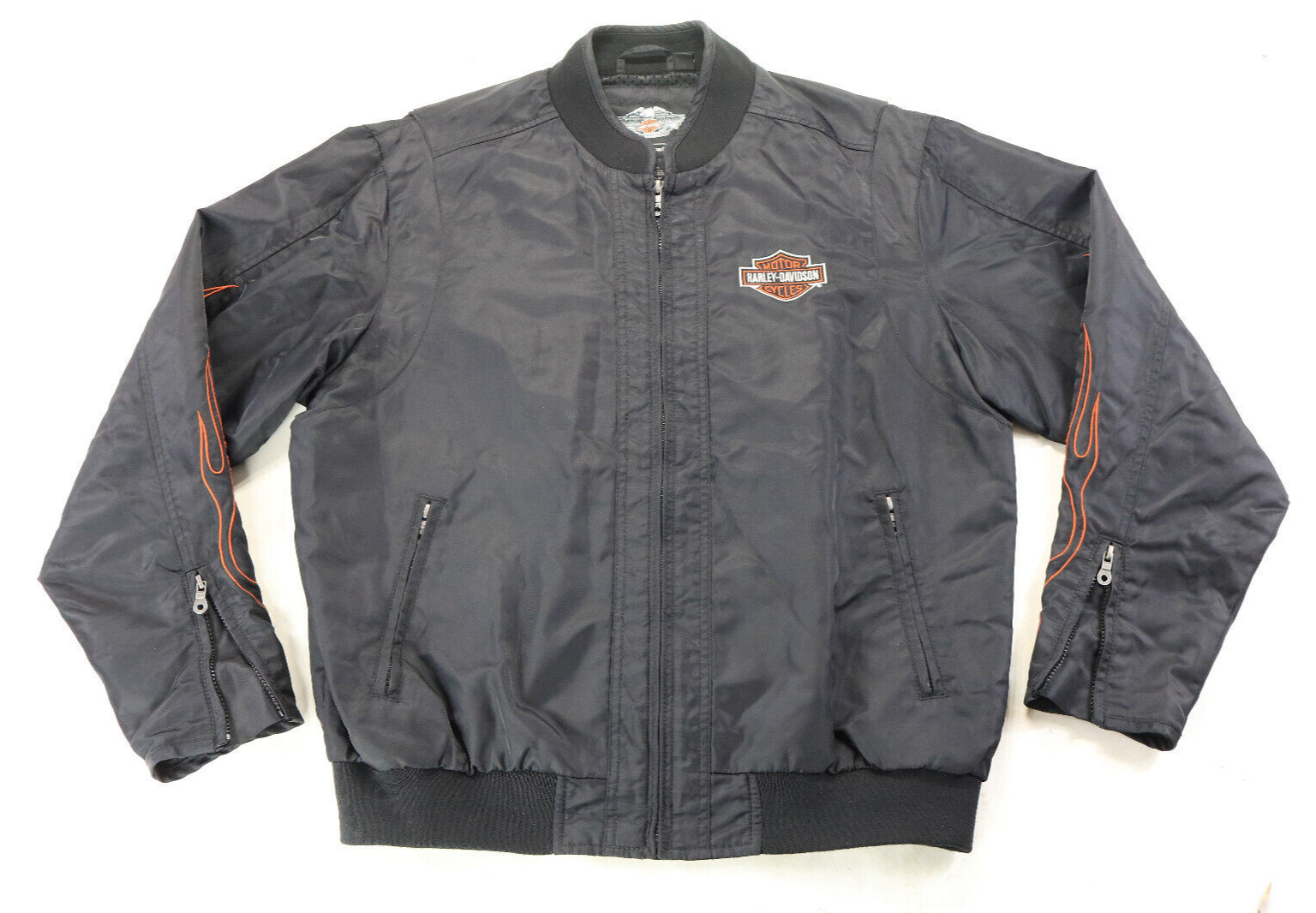 harley davidson mens jacket XL black Flames nylon ora… Gem