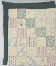 Vintage Handmade Patchwork Quilt Animal Drawings Crib Size 43.5  x 51.5  