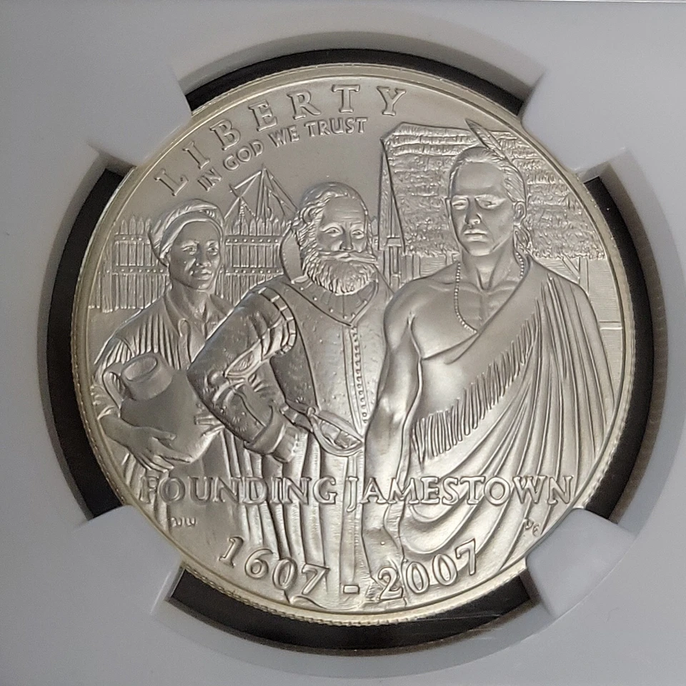 2007 P Jamestown 400th Anniversary Commemorative Unc. Silver Dollar - NGC MS70 - Image 3 of 4