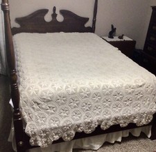 Vintage Crochet Bedspread, Crochet popcorn Pattern, Bed Coverlet From The 1940 s