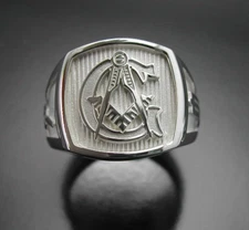 Men's Masonic Ring in Pure 935 Argentium Silver With High Polished Fashion Ring
