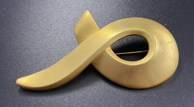 Vintage Abstract Gold Tone Brooch Shiny Texture Costume Pin