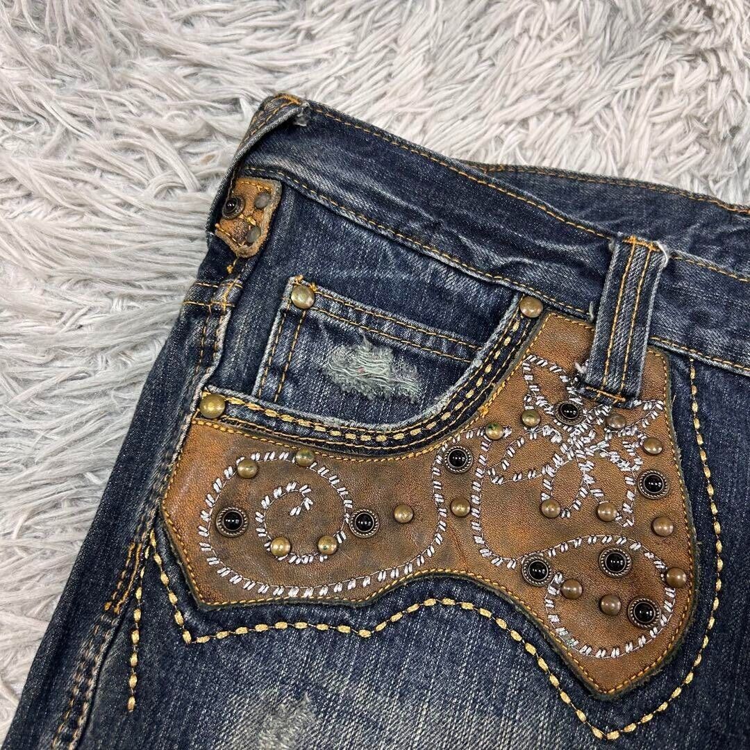 Tornado Mart Archive Flared Denim Pants Genuine Leather Size Tornado Mart Archive Flared Denim Pants Genuine Leather Size