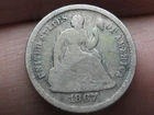 1867 S Silver Seated Liberty Half Dime- San Francisco, Good Details